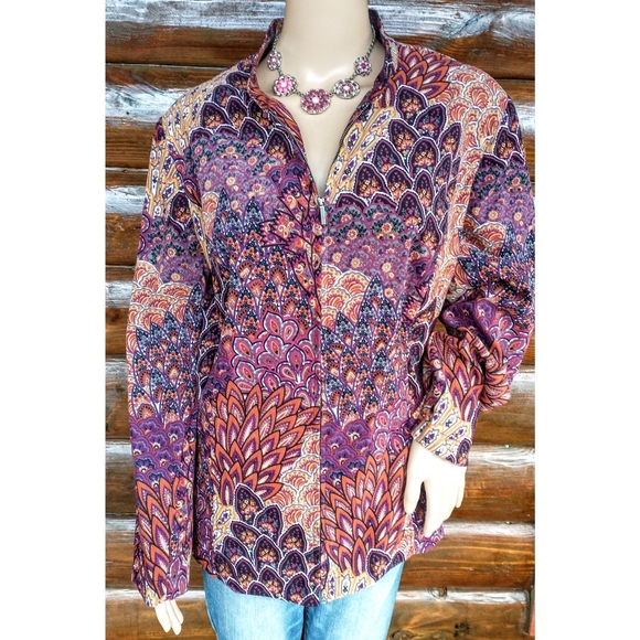 Notations Colorful Printed Zip Front Top - Picture 3 of 8